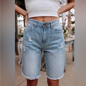 Bohme Blue and White Jean Shorts Relaxed Fit